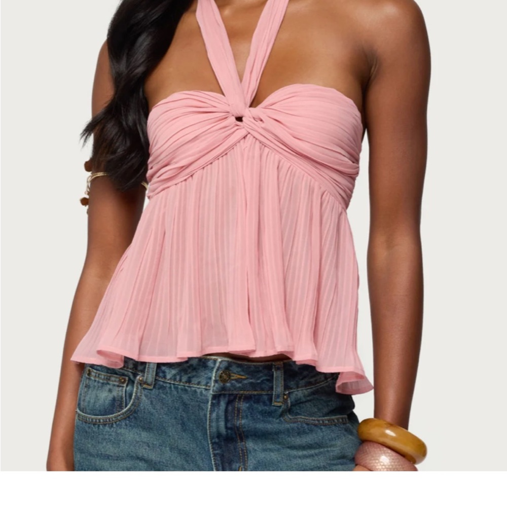 Edikted pleated chiffon babydoll halter top - Picture 3 of 5